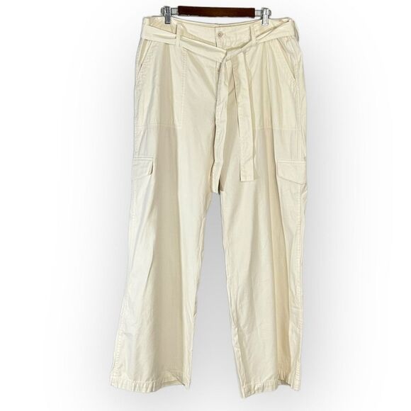 Madewell Griff Superwide Leg Cargo Pants Women's 33 Cream Belted NWT - Picture 3 of 11